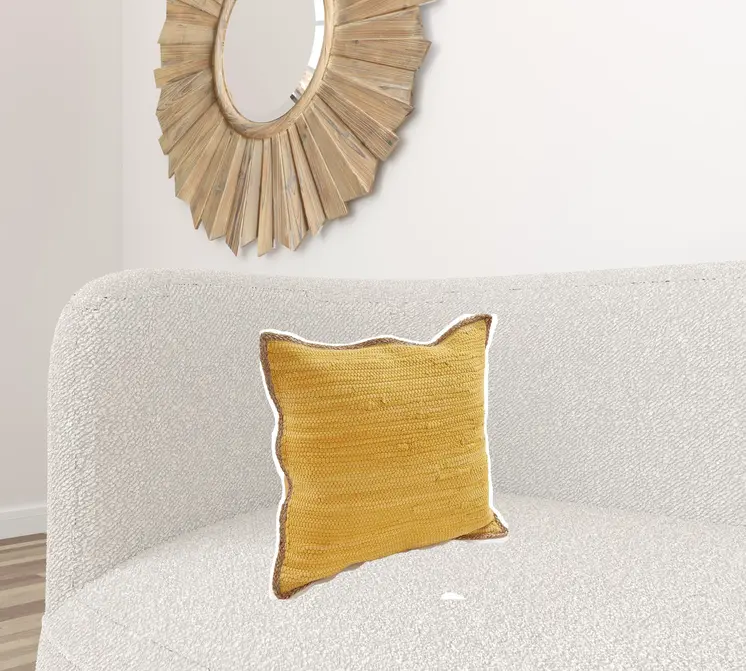 20" Yellow and Beige Throw Pillow