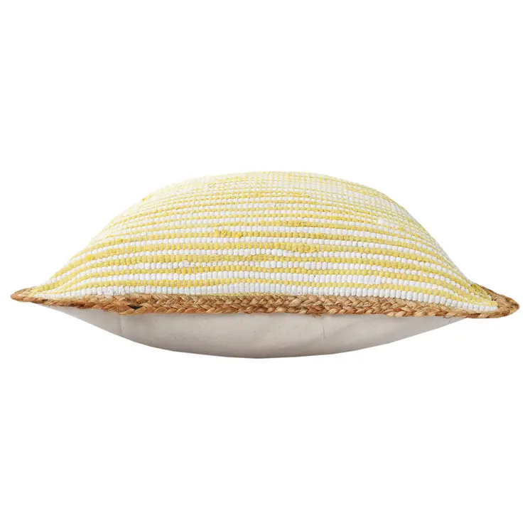 20" X 20" Golden Yellow, White And Tan 100% Cotton Striped Zippered Pillow