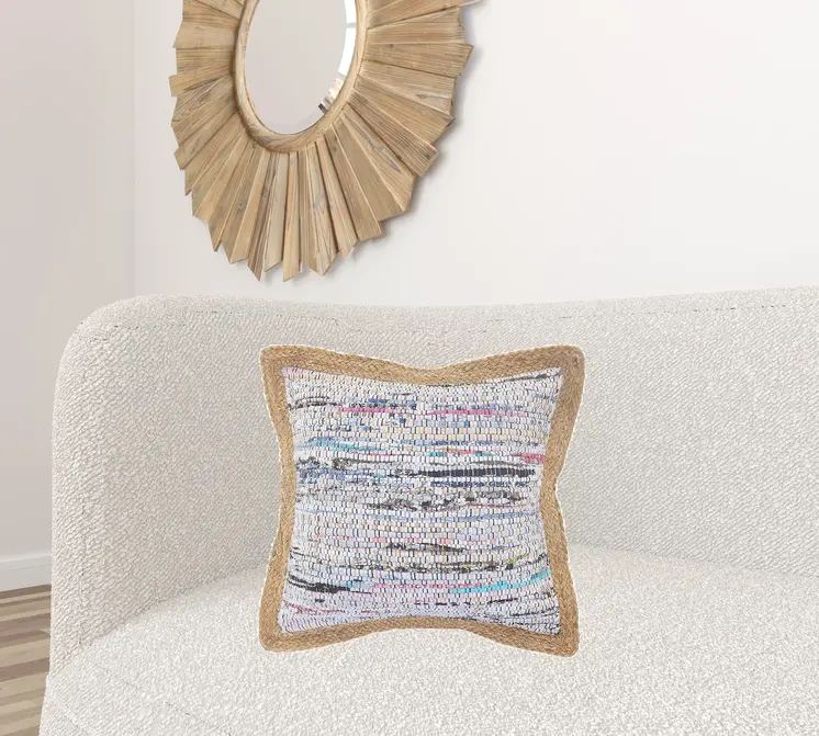 20" X 20" Tan Pastel Blue And Pastel Yellow 100% Cotton Geometric Zippered Pillow