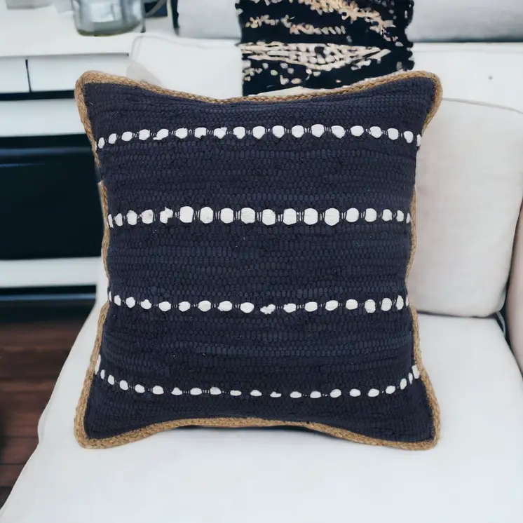 20" Blue and Beige Throw Pillow