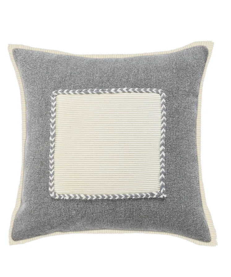 20" Gray Ivory And White Cotton Geometric Throw Pillow