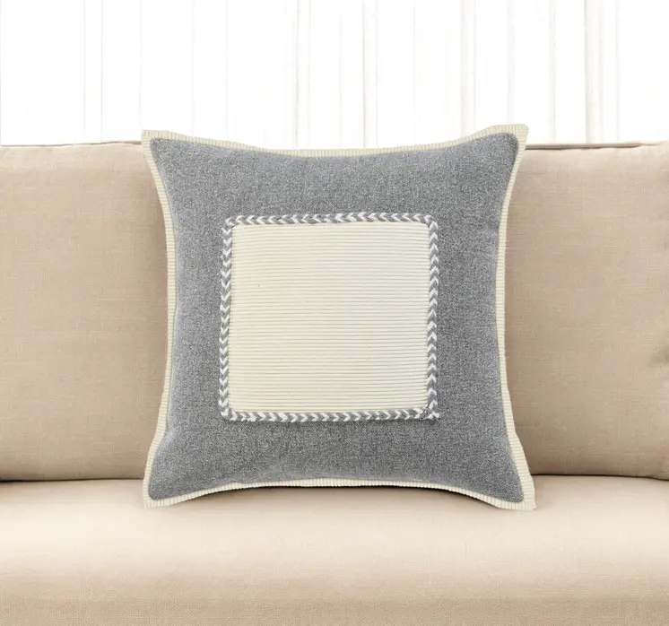 20" Gray Ivory And White Cotton Geometric Throw Pillow