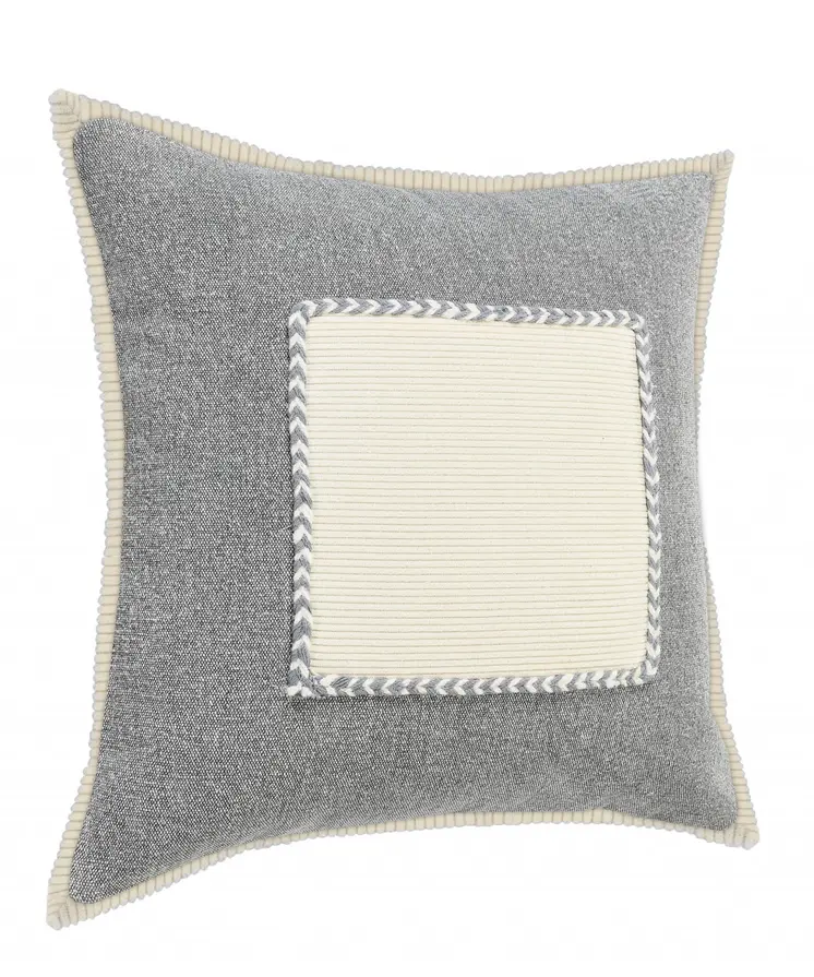 20" Gray Ivory And White Cotton Geometric Throw Pillow