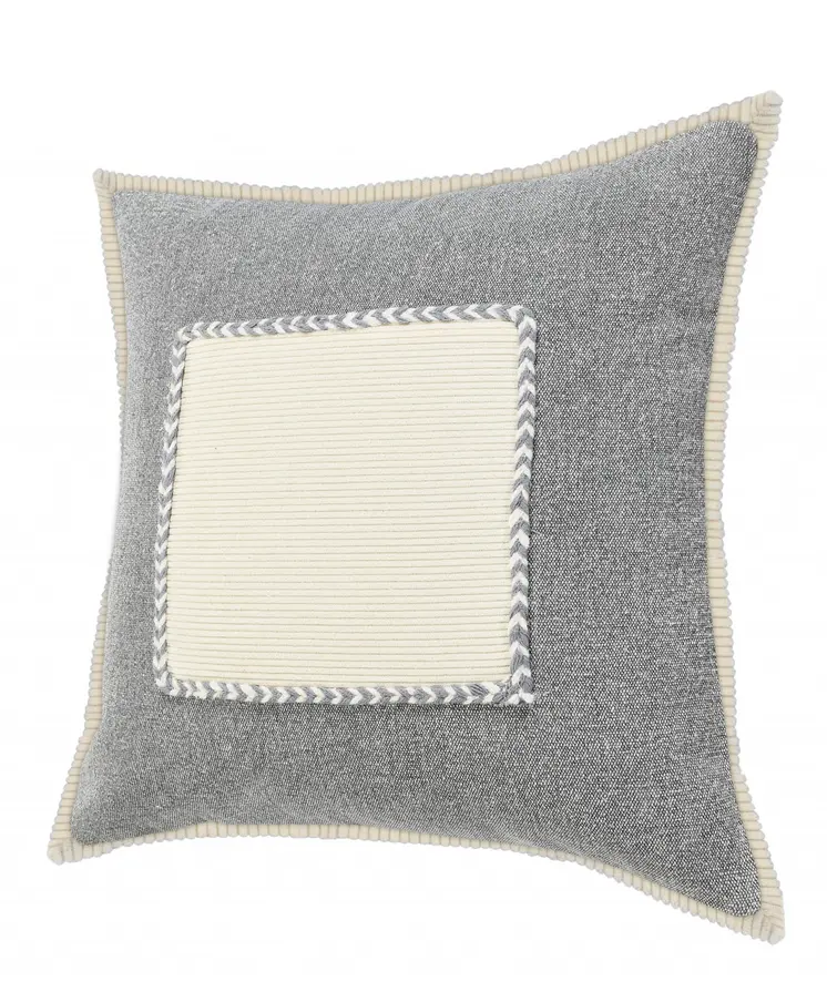 20" Gray Ivory And White Cotton Geometric Throw Pillow