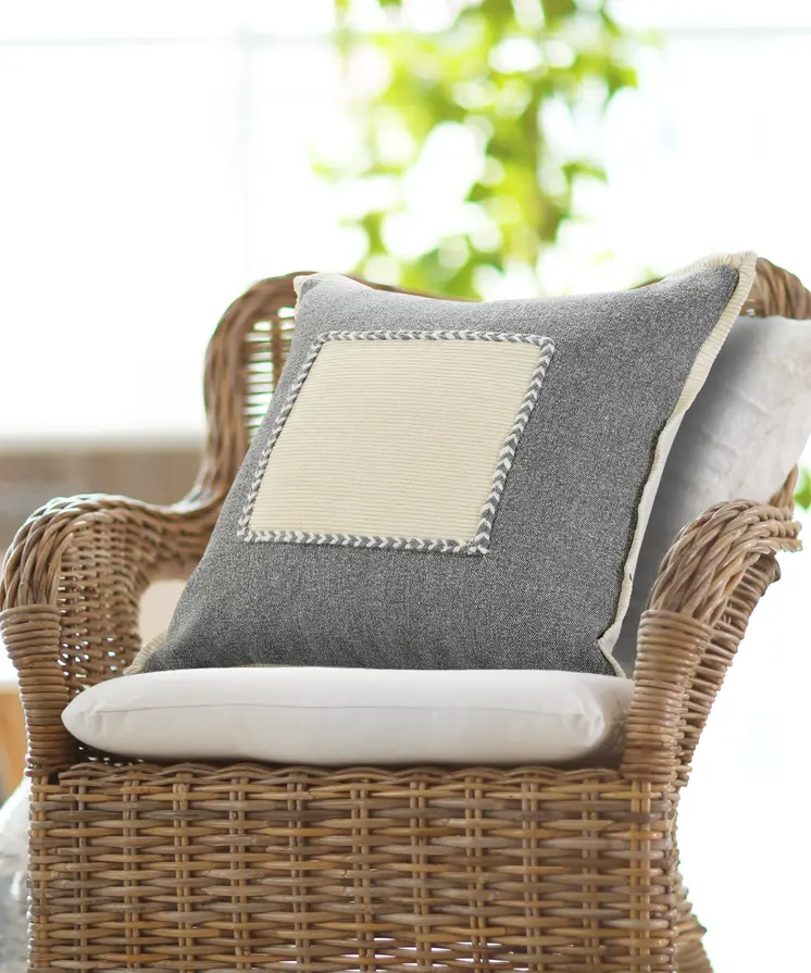 20" Gray Ivory And White Cotton Geometric Throw Pillow