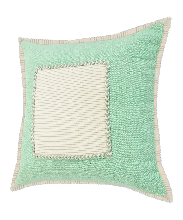 20" X 20" Pastel Green And Cream 100% Cotton Zippered Pillow