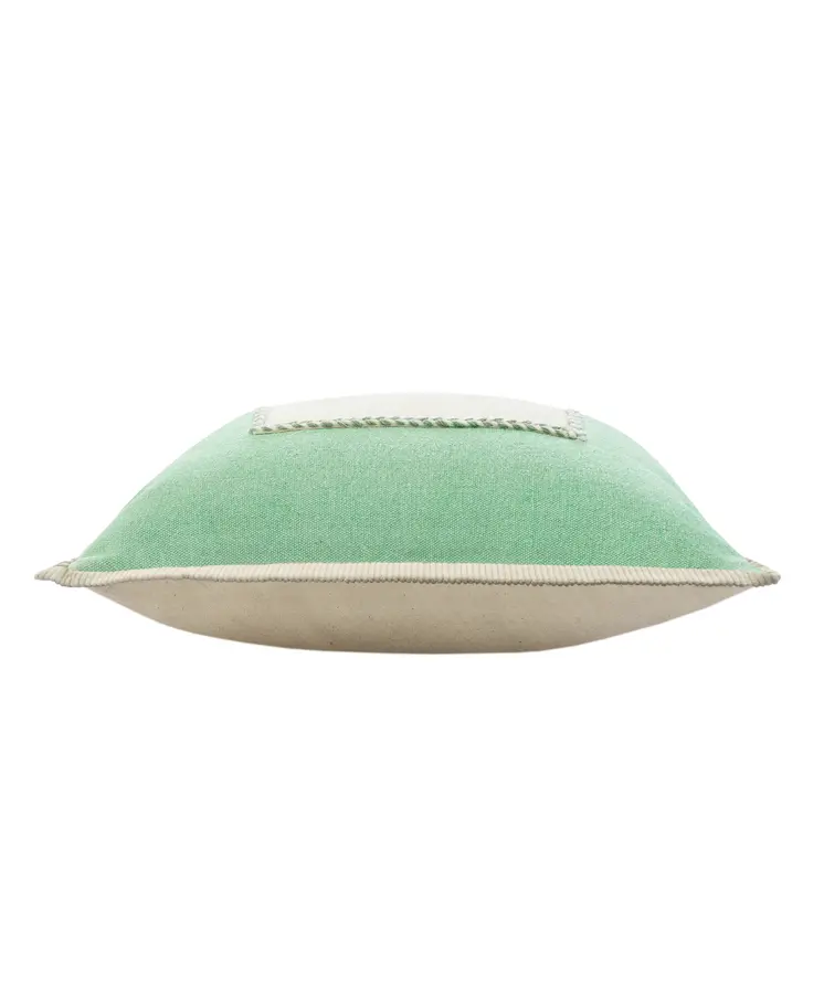 20" X 20" Pastel Green And Cream 100% Cotton Zippered Pillow