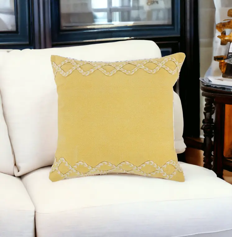 20" Yellow and White Throw Pillow