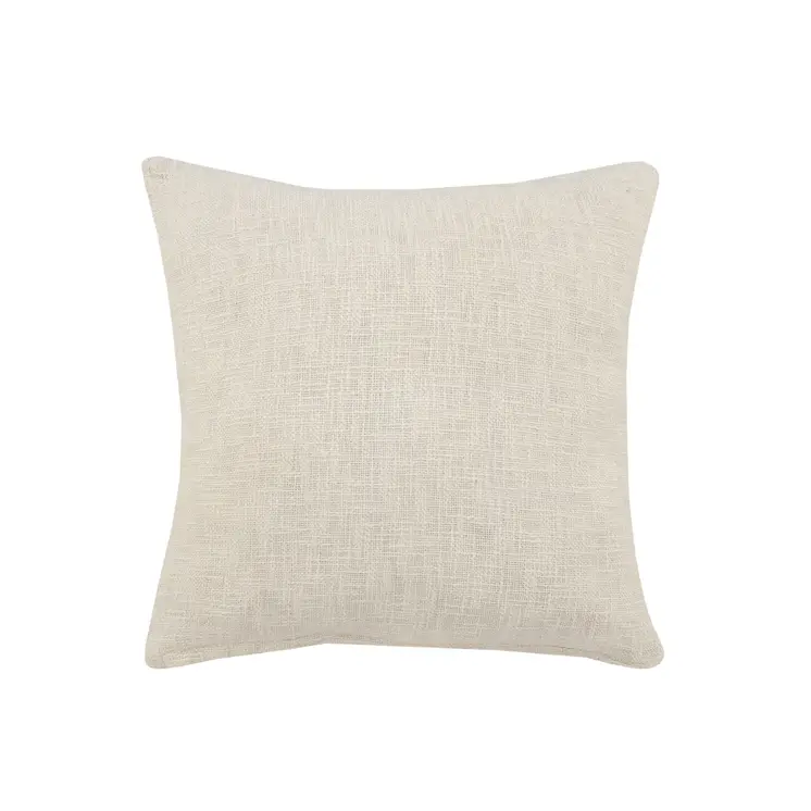 20" Cream Cotton Throw Pillow with Fringe
