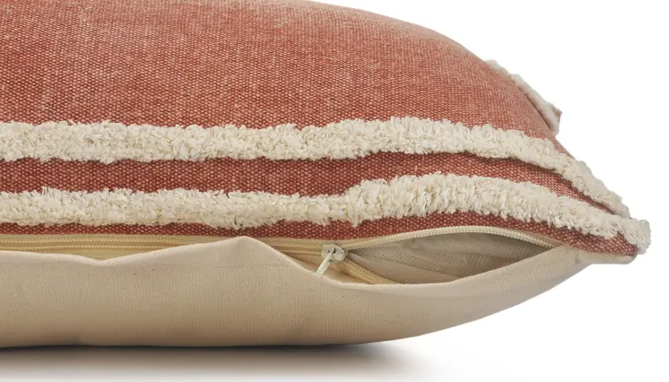 20" X 20" Cinnamon And White 100% Cotton Striped Zippered Pillow