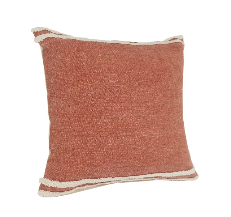 20" X 20" Cinnamon And White 100% Cotton Striped Zippered Pillow