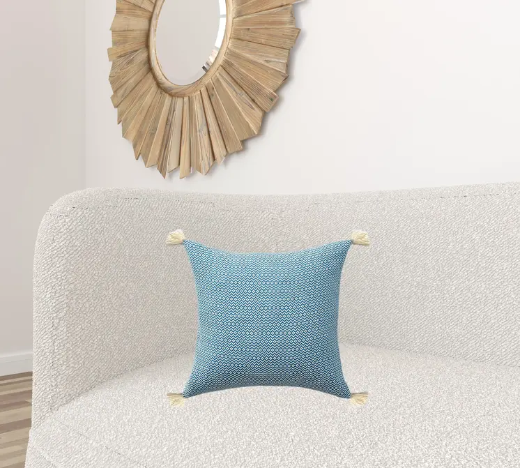 18" X 18" Light Blue 100% Cotton Geometric Zippered Pillow