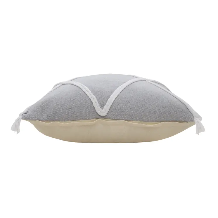 20" X 20" Light Gray And White 100% Cotton Coastal Zippered Pillow