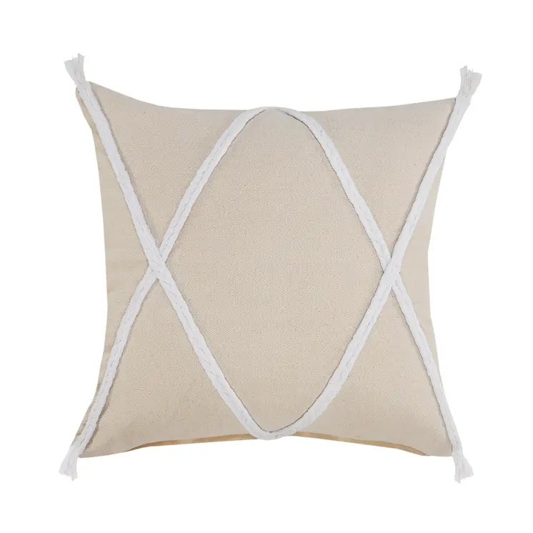 20" X 20" Birch And White 100% Cotton Coastal Zippered Pillow