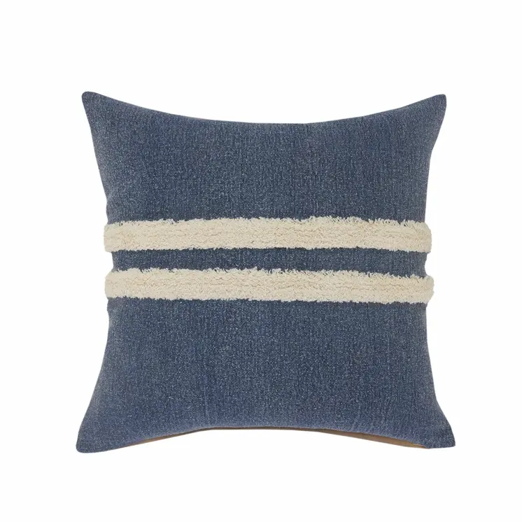 20" X 20" Dusty Blue And White 100% Cotton Striped Zippered Pillow
