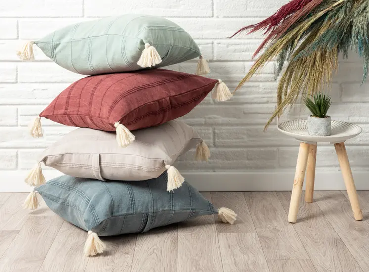 18" X 18" Beige 100% Cotton Zippered Pillow