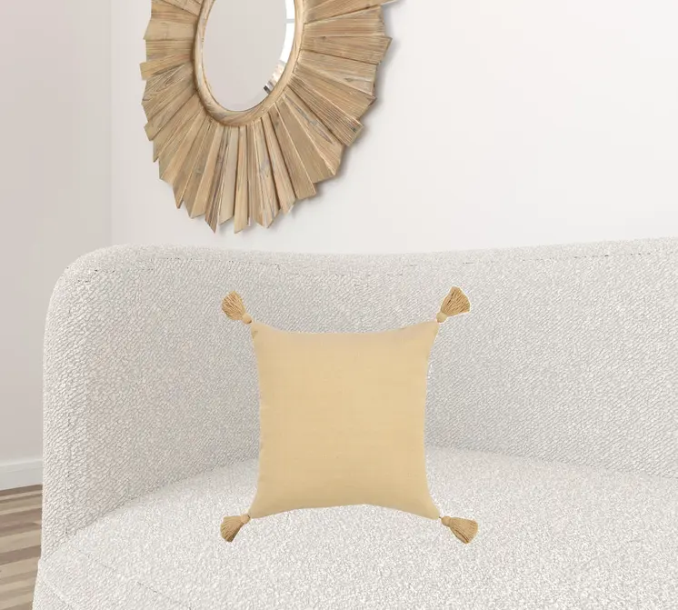 20" X 20" Light Yellow 100% Cotton Zippered Pillow