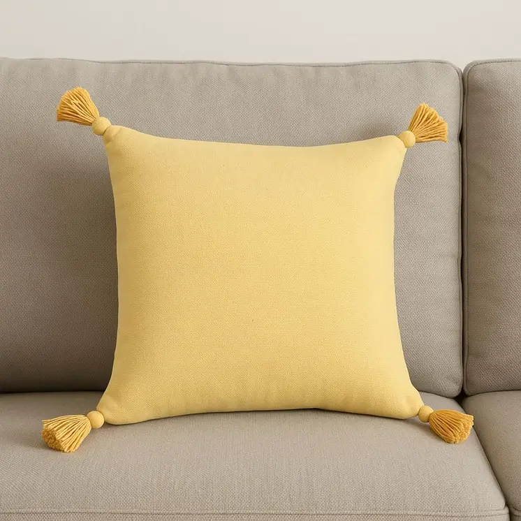 20" X 20" Light Yellow 100% Cotton Zippered Pillow