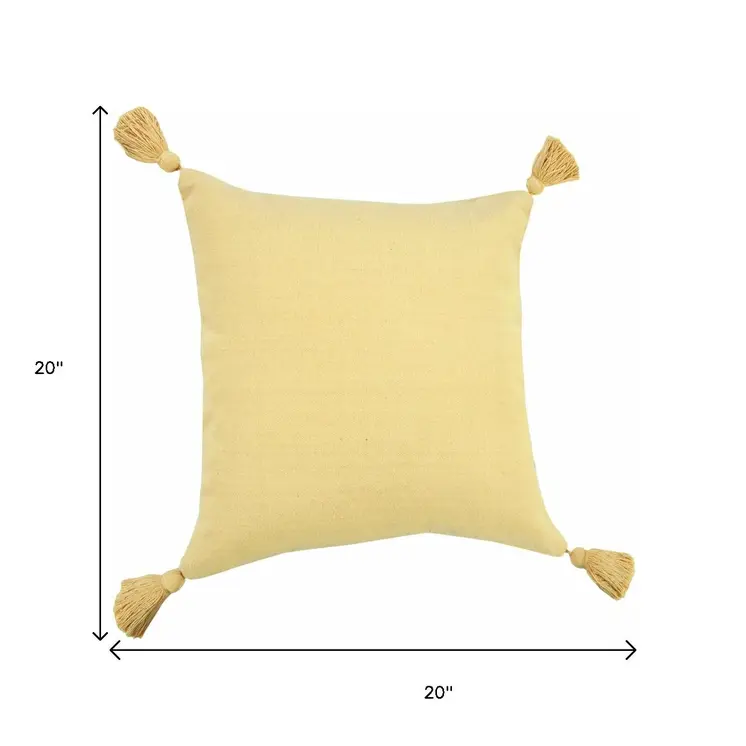 20" X 20" Light Yellow 100% Cotton Zippered Pillow