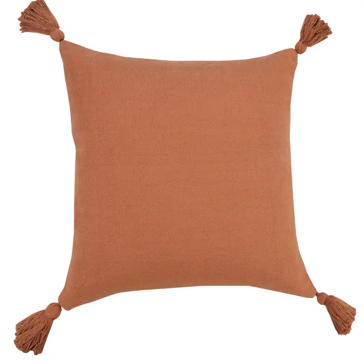 20" X 20" Orange Cotton Zippered Pillow With Tassels