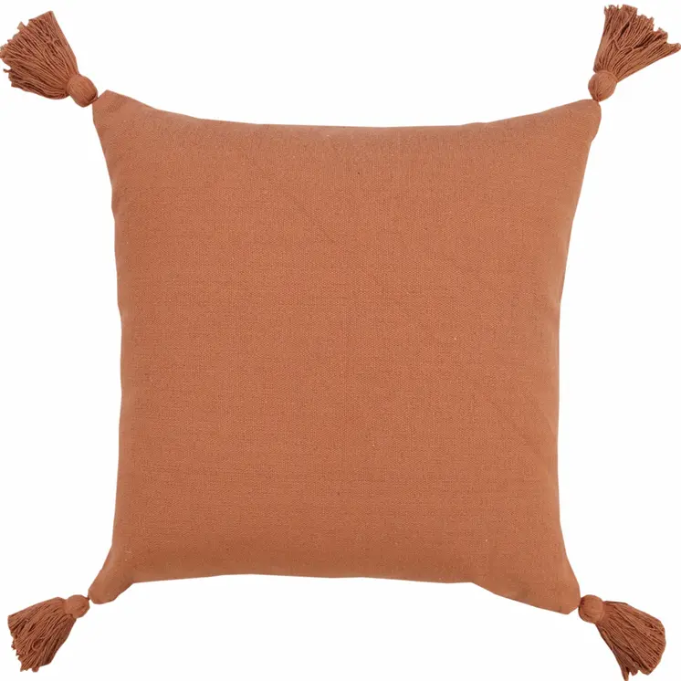 20" X 20" Orange Cotton Zippered Pillow With Tassels