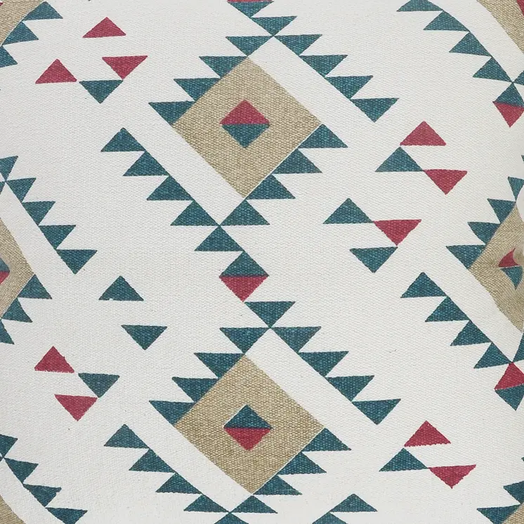 20" X 20" White Burgundy Tan And Teal 100% Cotton Geometric Zippered Pillow