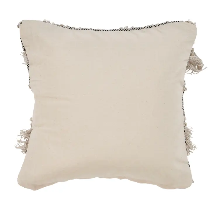 20" Off-White and Black Cotton Throw Pillow