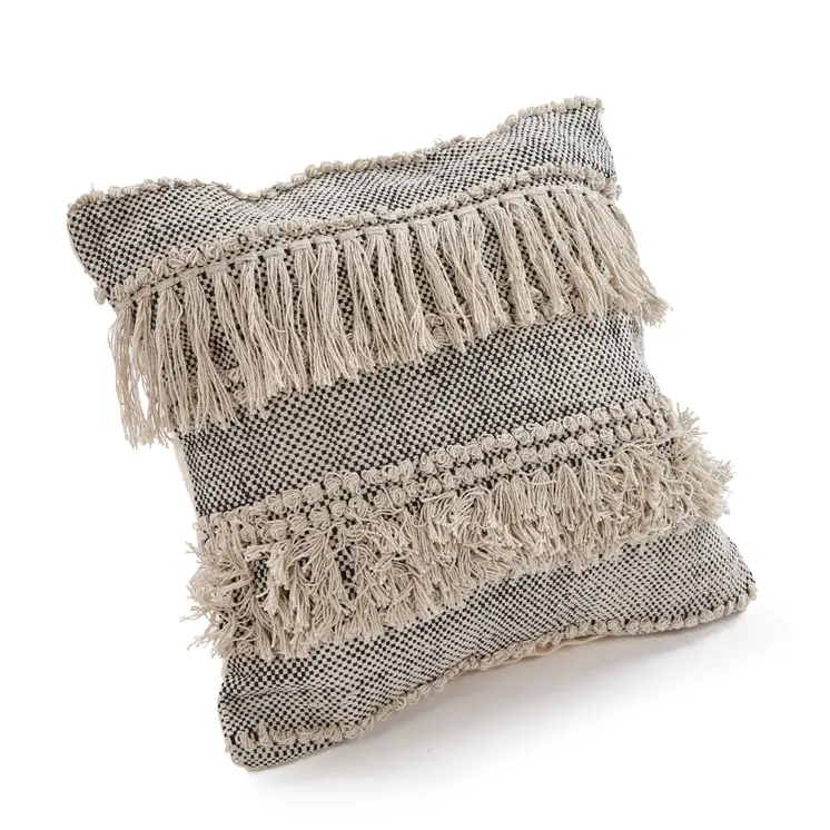 20" Off-White and Black Cotton Throw Pillow