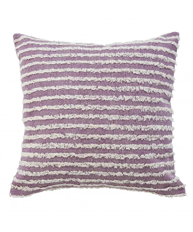 20" X 20" Purple And Cream 100% Cotton Striped Zippered Pillow