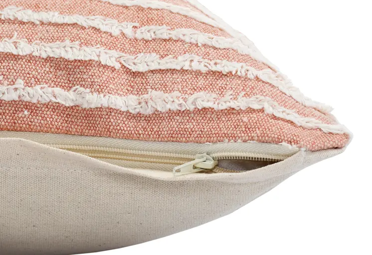 20" X 20" Dusty Pink And Cream 100% Cotton Striped Zippered Pillow