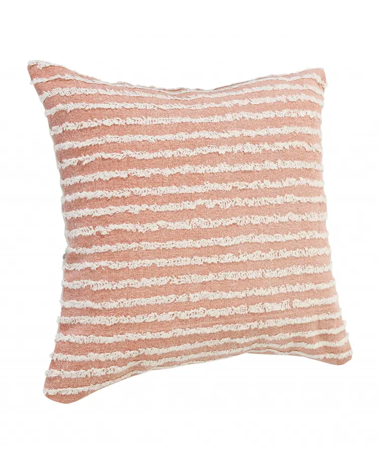 20" X 20" Dusty Pink And Cream 100% Cotton Striped Zippered Pillow