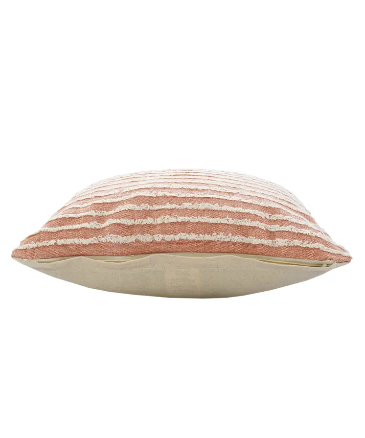 20" X 20" Dusty Pink And Cream 100% Cotton Striped Zippered Pillow