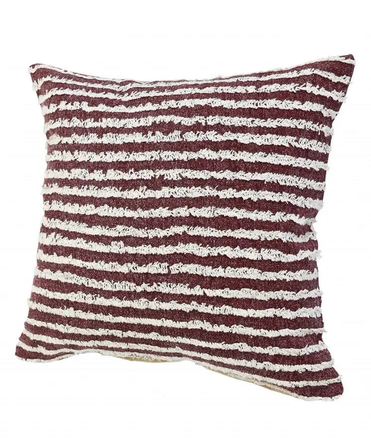 20" Merlot And Off White Cotton Striped Throw Pillow