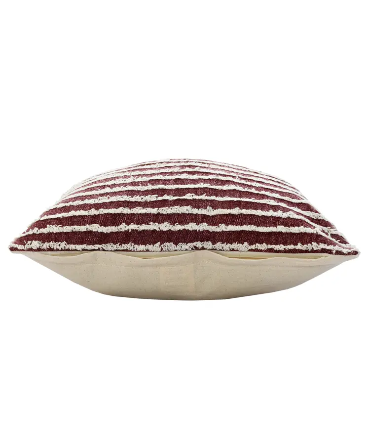 20" Merlot And Off White Cotton Striped Throw Pillow
