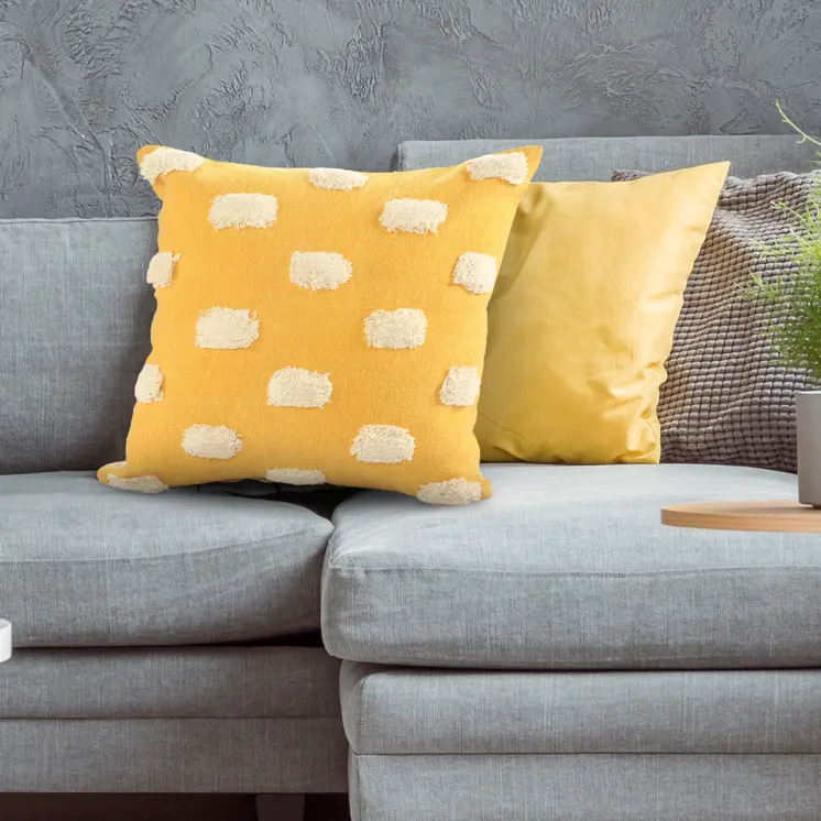 20" X 20" Yellow And White 100% Cotton Zippered Pillow