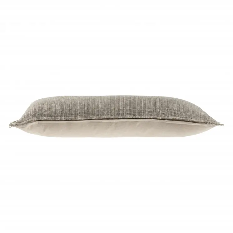 14" X 36" Tan Linen Throw Pillow with Fringe