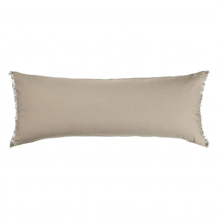 14" X 36" Tan Linen Throw Pillow with Fringe