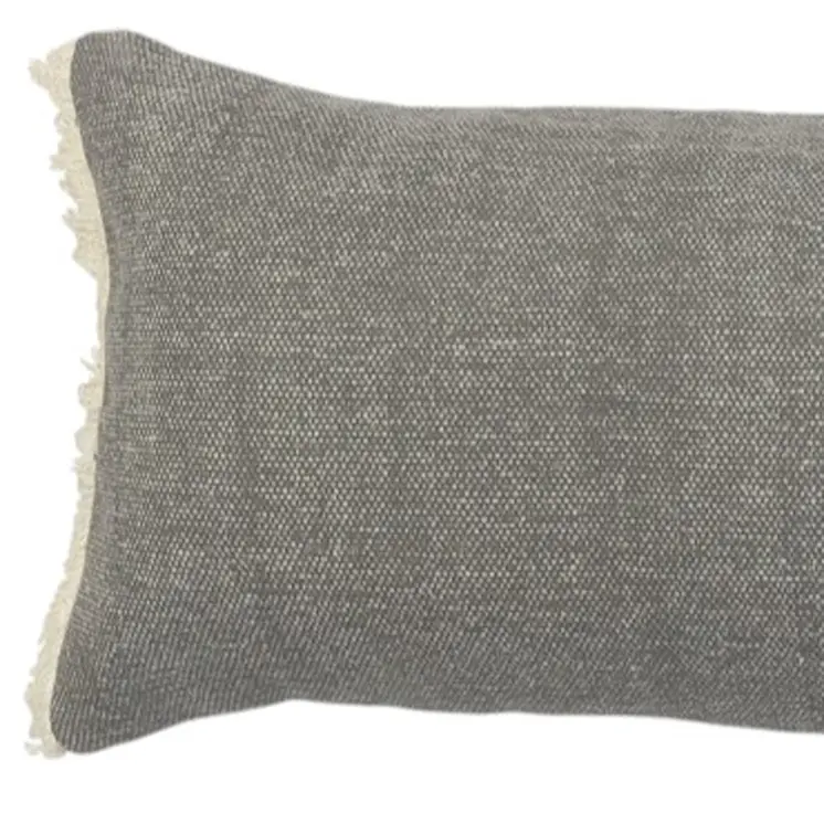 14" X 36" Gray Cotton Throw Pillow with Fringe