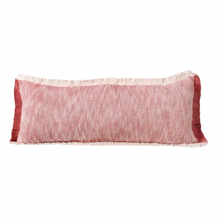 14" X 36" Auburn Red And White 100% Cotton Geometric Zippered Pillow