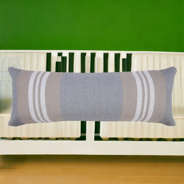 14" X 36" Beige and Gray Lumbar Throw Pillow