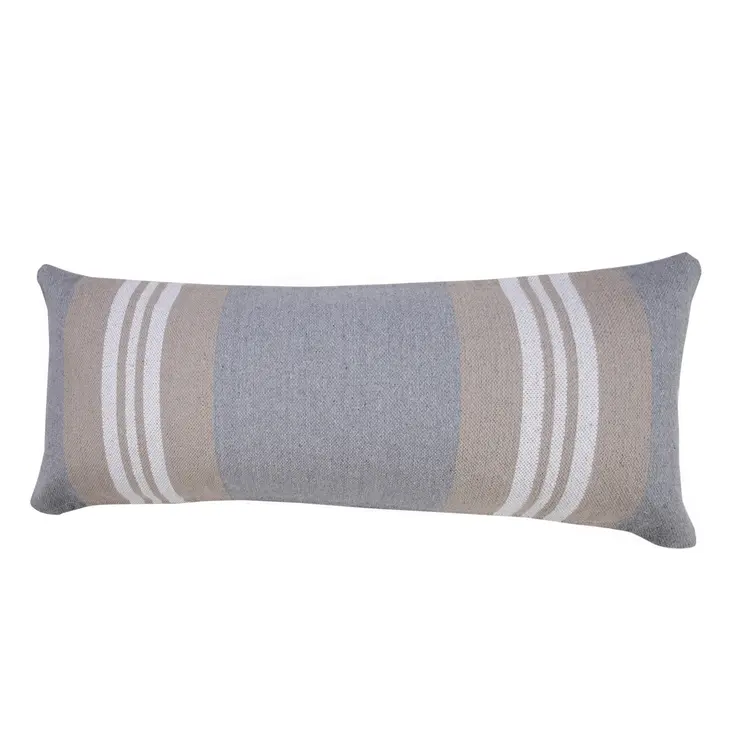 14" X 36" Beige and Gray Lumbar Throw Pillow