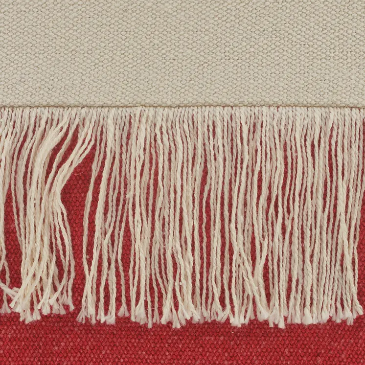 14" X 36" Raspberry Red And Off-White 100% Cotton Zippered Pillow
