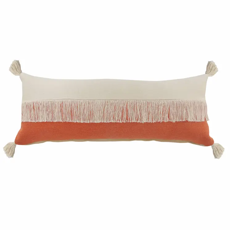 14" X 36" Orange and Off White Throw Pillow