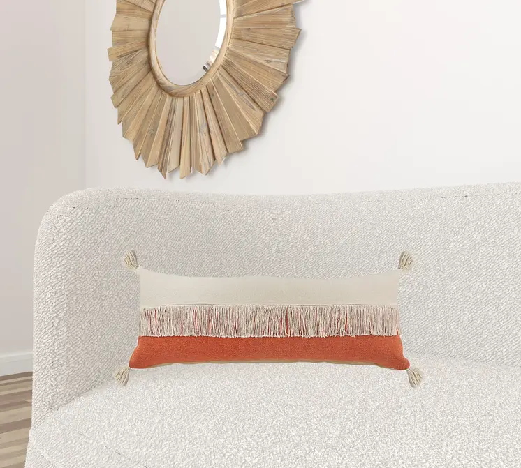 14" X 36" Orange and Off White Throw Pillow