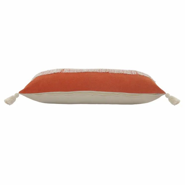 14" X 36" Orange and Off White Throw Pillow