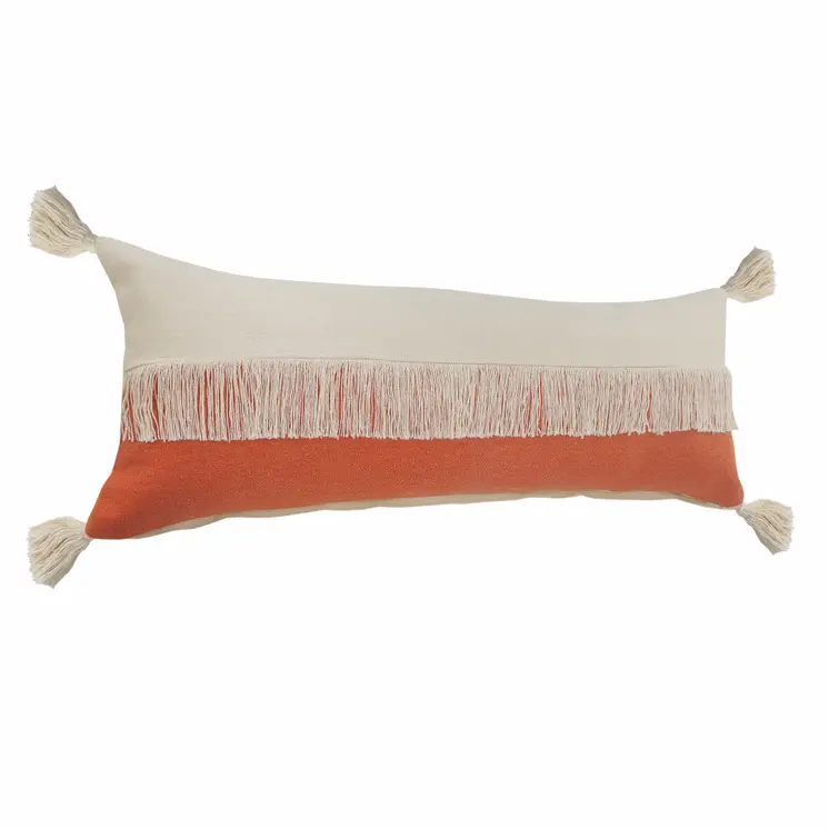 14" X 36" Orange and Off White Throw Pillow