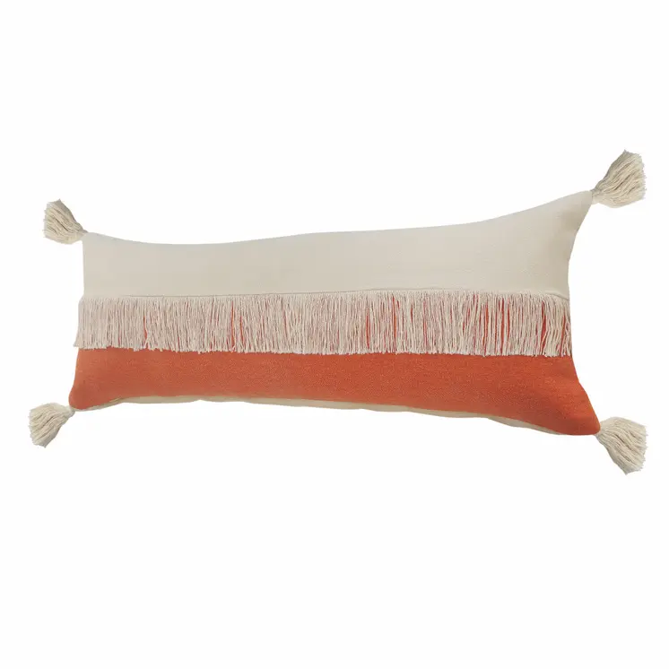 14" X 36" Orange and Off White Throw Pillow