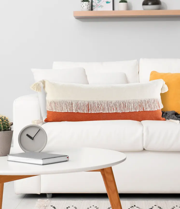 14" X 36" Orange and Off White Throw Pillow