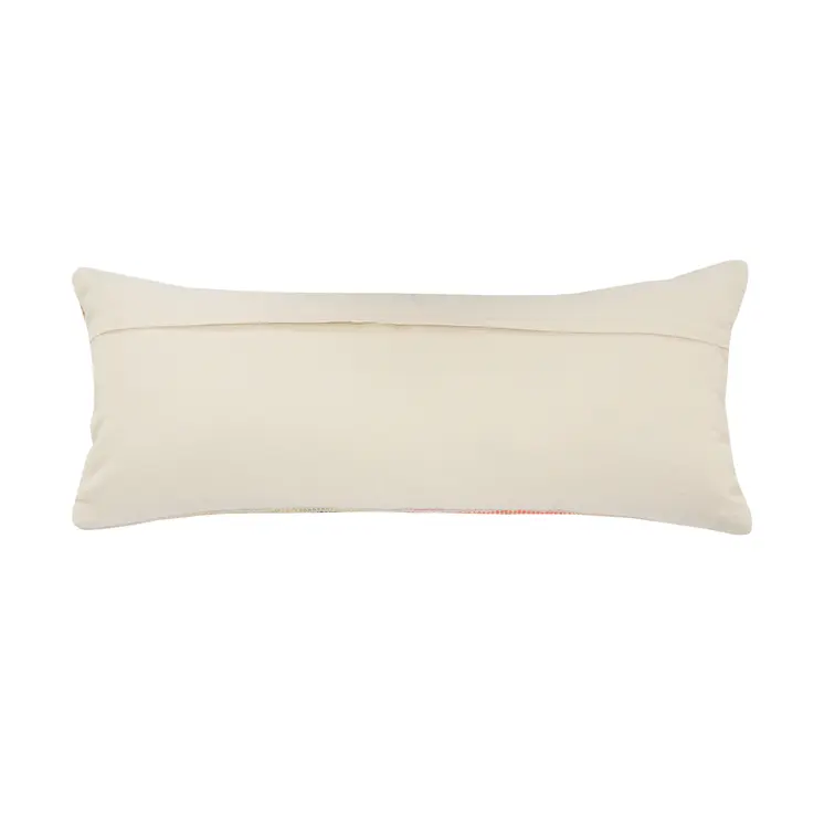 14" X 36" Off White Red And Blue Cotton Striped Throw Pillow