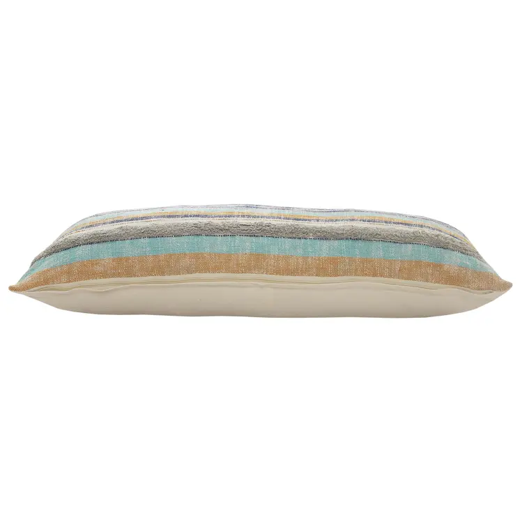 14" X 36" Off White Blue And Orange Cotton Striped Throw Pillow